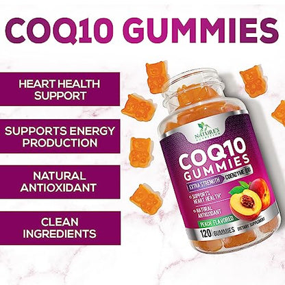 CoQ10 Gummies, CoQ10 100 mg Supplement for Heart Health Support & Cellular Energy Production - Gluten Free Vegan & Non-GMO Antioxidant with Max Absorption Coenzyme Q10 Gummy Supplements - 120 Gummies