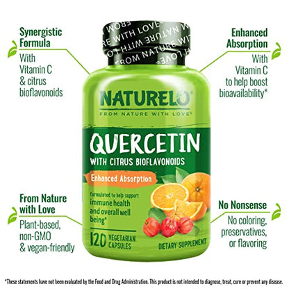 NATURELO Quercetin Citrus Bioflavonoid Complex with Enhanced Absorption - 120 Vegetarian Capsules