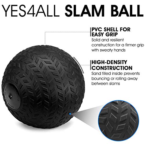 Yes4All 15 lbs Slam Ball for Strength Workout – Slam Medicine Ball (15 lbs, Black)