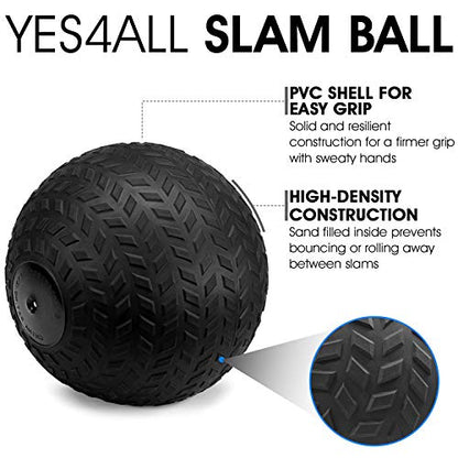 Yes4All 15 lbs Slam Ball for Strength Workout – Slam Medicine Ball (15 lbs, Black)