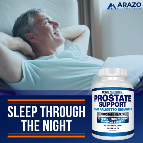 Arazo Nutrition Prostate Supplement - Saw Palmetto + 30 Herbs - Reduce Frequent Urination, Reduce Hair Loss, Support Stamina – Single Homeopathic Herbal Extract Health Supplements - Capsule or Pill