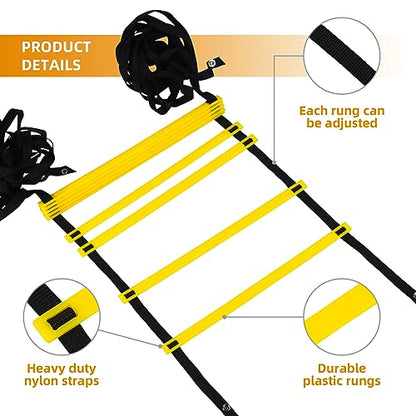 Olioliyou Agility Ladder Speed Training Ladder 12 Rung 20ft with Carrying Bag - for Football Training Sports Fitness Training (Yellow)