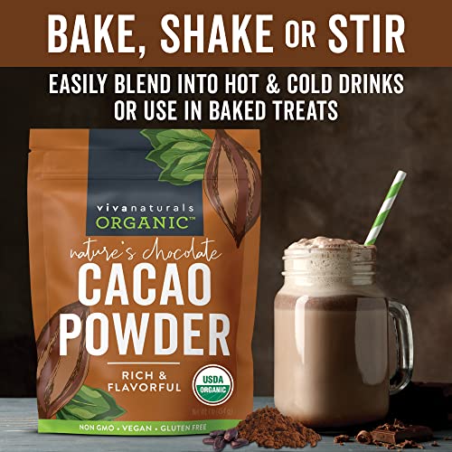 Organic Cacao Powder, 1lb - Unsweetened Cacao Powder With Rich Dark Chocolate Flavor, Perfect for Baking & Smoothies, Non-GMO, Certified Vegan & Gluten-Free, 454 g