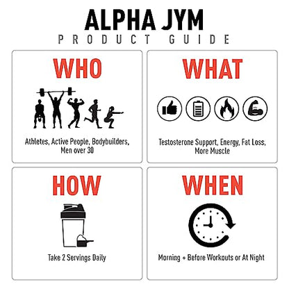 Alpha JYM Testosterone Support | Male Vitality, Hormone Optimization, Ashwagandha, Fenugreek, Eurycoma, Damiana, Quercetin, DIM | JYM Supplemental Science | 180 Vegetarian capsules