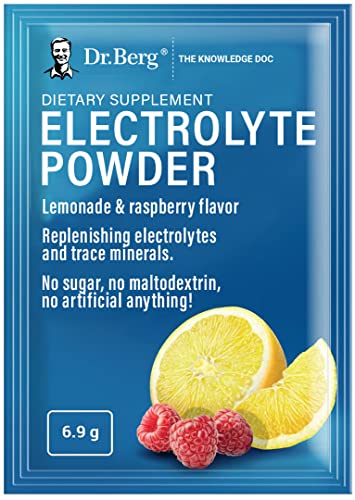 Dr. Berg's Electrolyte Powder Packets - Travel Size Hydration Drink Mix Supplement -13x Potassium - NO Maltodextrin, Sugar & Carb-Free - Raspberry Lemon Flavor 30 Count