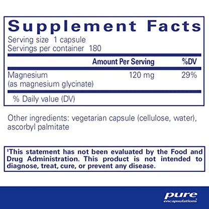 Pure Encapsulations Magnesium (Glycinate) - Supplement to Support Stress Relief, Sleep, Heart Health, Nerves, Muscles, and Metabolism* - with Magnesium Glycinate - 180 Capsules