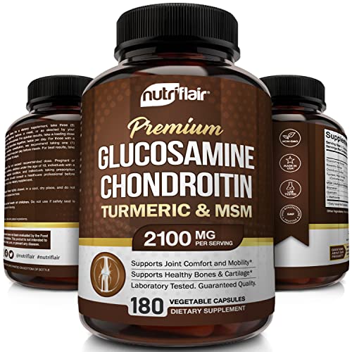 NutriFlair Glucosamine Chondroitin Turmeric MSM Boswellia - Supplement - Natural & Non-GMO - Antioxidant Pills - for Back, Knees, Hands, Joints, Cartilage