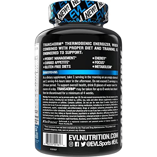 EVL Thermogenic Fat Burner Support - Fast Acting Weight Loss Energy and Appetite Support - Trans4orm Green Tea Fat Burner and Weight Loss Support Supplement for Men and Women (60 Servings)