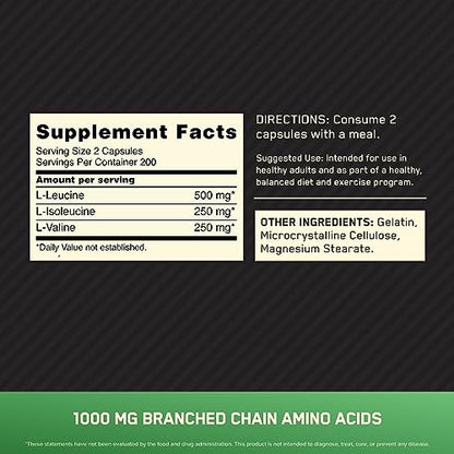 Optimum Nutrition Instantized BCAA Capsules, Keto Friendly Branched Chain Essential Amino Acids, 1000mg, 400 Count