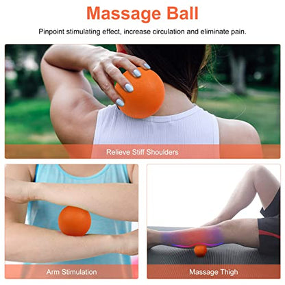 5 in1 Foam Roller Set, Trigger Point Foam Roller, Yoga Stick, Massage Ball, Fitness Stretching Strap, Carrying Bag, Towel, Massage Roller for Deep Muscle Massage Pilates Yoga, Orange