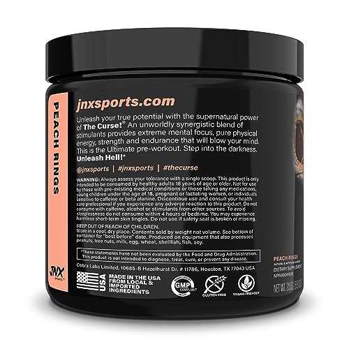 JNX SPORTS The Curse! Pre Workout Powder Increases Blood Flow, Boosts Strength and Energy, Improves Exercise Performance with Creatine … (Peach Rings)