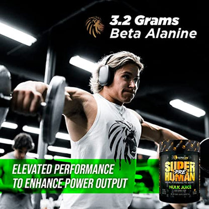 ALPHA LION Superhuman Pre Workout Powder, Beta Alanine, L-Taurine & Tri-Source Caffeine for Sustained Energy & Focus, Nitric Oxide & Citrulline for Pump (21 Servings, Hulk Juice)