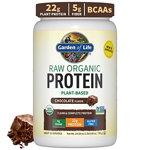 Garden of Life Organic Vegan Chocolate Protein Powder 22g Complete Plant Based Raw Protein & BCAAs Plus Probiotics & Digestive Enzymes for Easy Digestion, Non-GMO Gluten-Free, Lactose Free 1.5 LB