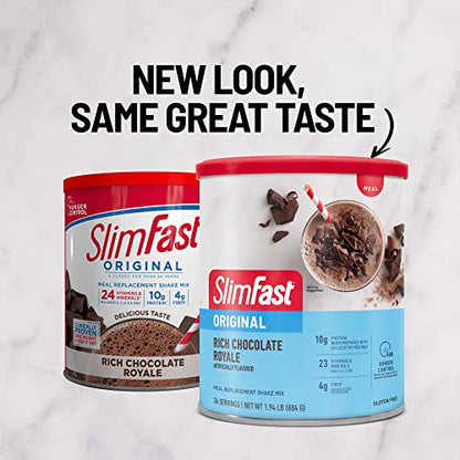 SlimFast Meal Replacement Powder, Original Rich Chocolate Royale, Shake Mix, 10g of Protein, 34 Servings