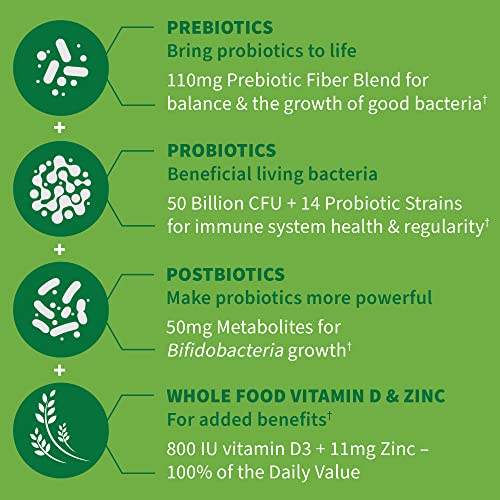 Garden of Life Dr Formulated Probiotics Immune Support, Complete with Prebiotics, Postbiotics, D3 & Zinc for Gut and Digestive Health - Organic Vegan Prebiotic Fiber for Women and Men - 30 Day Supply