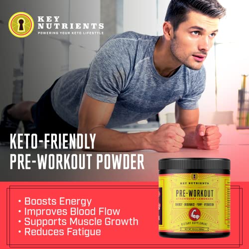 KeyNutrients Pre Workout + Electrolytes Powder + BCAA Blend: Delicious Strawberry Lemonade Preworkout with Electrolyte Powder - Pre Workout Powder | Pre Workout Women, Pre Workout Men with Creatine