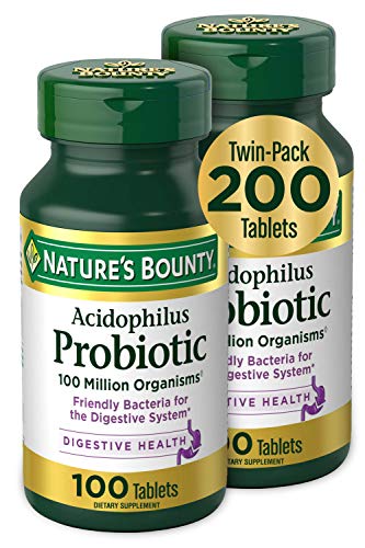 Nature’s Bounty Acidophilus Probiotic, Daily Probiotic Supplement, Supports Digestive Health, Twin Pack, 200 Tablets