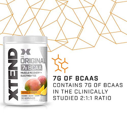 XTEND Original BCAA Powder Mango Madness - Sugar Free Post Workout Muscle Recovery Drink with Amino Acids - 7g BCAAs for Men & Women - 30 Servings