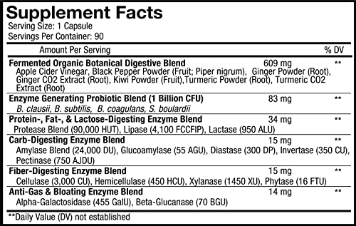 Codeage Digestive Enzymes Supplement, 3-Month Supply, Gut Health Probiotics, Prebiotics, Fermented Multi Enzymes, Plant-Based Superfood, One Capsule a Day, Vegan, Non-GMO, 90 Capsules