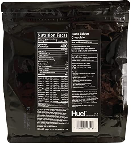 Huel Black Edition - Nutritionally Complete 100% Vegan Gluten-Free - Less Carbs More Protein - Powdered Meal (Chocolate, 1 Bag)