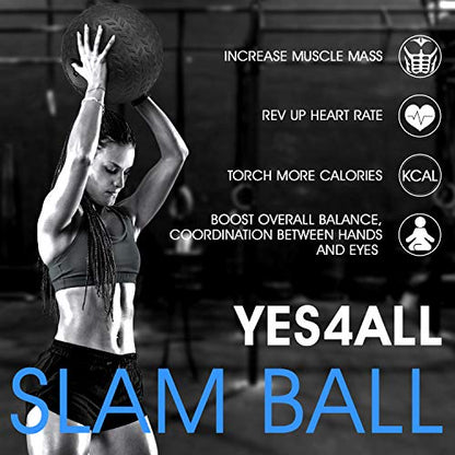 Yes4All 15 lbs Slam Ball for Strength Workout – Slam Medicine Ball (15 lbs, Black)