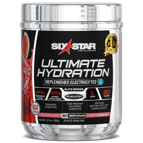 Electrolyte Powder | Six Star Ultimate Hydration Powder | Replenish Electrolytes | Post Workout Recovery Drink | Electrolyte Supplement Hydration Powder | Sports Nutrition, Watermelon (50 Servings)