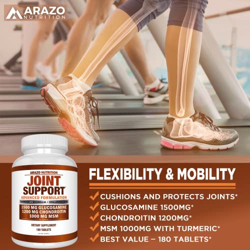 Glucosamine Chondroitin Turmeric Msm Boswellia - Joint Support Supplement for Relief 180 Tablets - Arazo Nutrition