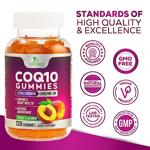 CoQ10 Gummies, CoQ10 100 mg Supplement for Heart Health Support & Cellular Energy Production - Gluten Free Vegan & Non-GMO Antioxidant with Max Absorption Coenzyme Q10 Gummy Supplements - 120 Gummies