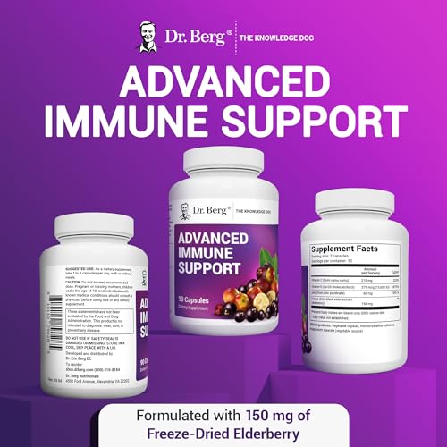 Dr. Berg's Advanced Immune Support - Daily Immunity Multi-System Defense Supplement with Vitamins C, D, Zinc, & Elderberry, 90 Vegetarian Capsules