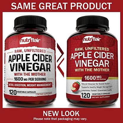 Apple Cider Vinegar Capsules with The Mother - 120 Vegan ACV Pills - Best Supplement for Healthy Weight Loss, Diet, Keto, Digestion, Detox, Immune - Powerful Cleanser & Appetite Suppressant Non-GMO