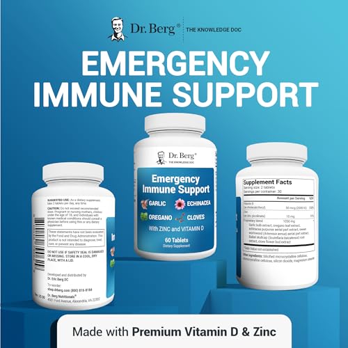 Dr. Berg Emergency Immune Support w/Echinacea - Potent Blend of Herbal Extracts (Warning: Strong Herbal Smells) - Immune Support Supplement Includes 2,000 IUs of Vitamin D & 10mg of Zinc - 60 Tablets