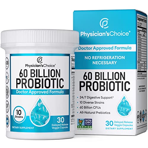 Physician's CHOICE Probiotics 60 Billion CFU - 10 Strains + Organic Prebiotics - Digestive & Gut Health - Supports Occasional Constipation, Diarrhea, Gas & Bloating - Probiotics For Women & Men - 30ct