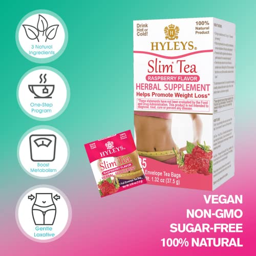 Hyleys Slim Tea Raspberry Flavor - Weight Loss Herbal Supplement Cleanse and Detox - 25 Tea Bags (1 Pack)