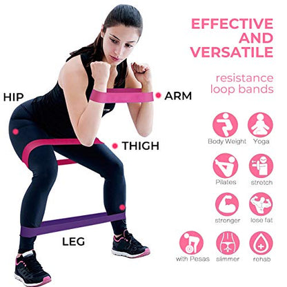 Resistance Bands Set of 5 Exercise Bands for Working Out Legs and Butt Yoga Strength Training Pilates with Instruction Guide, Carry Bag