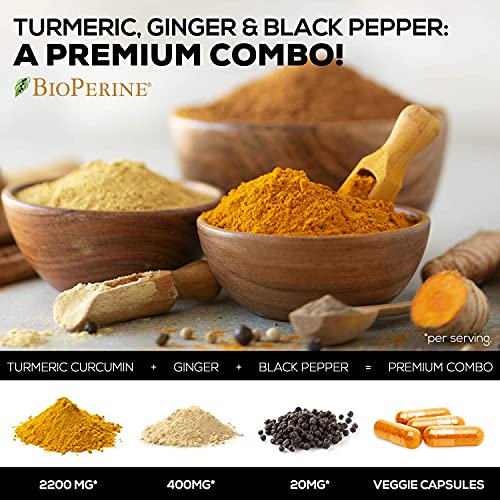 Turmeric Curcumin with BioPerine 95% Standardized Curcuminoids 2600mg - Black Pepper for Max Absorption, Natural Joint Support, Nature's Tumeric Extract, Herbal Supplement, Non-GMO - 180 Capsules