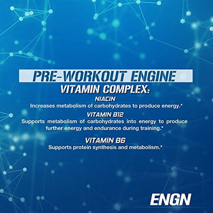 EVL Intense Pre Workout with Creatine - Pre Workout Powder Drink for Lasting Energy Focus and Recovery - ENGN Energizing Pre Workout for Men with Beta Alanine Caffeine and L Theanine - Blue Raz