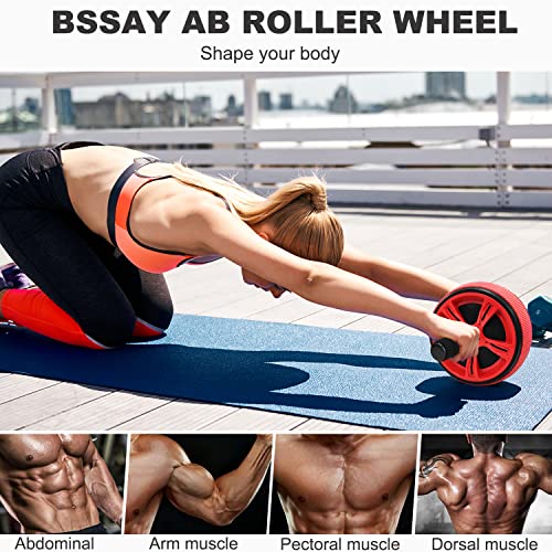 Bssay Ab Roller Wheel, Abs Workout Equipment for Abdominal & Core Strength Training, Exercise Wheels for Home Gym Fitness, Wider Ab Machine with Knee Pad Accessories