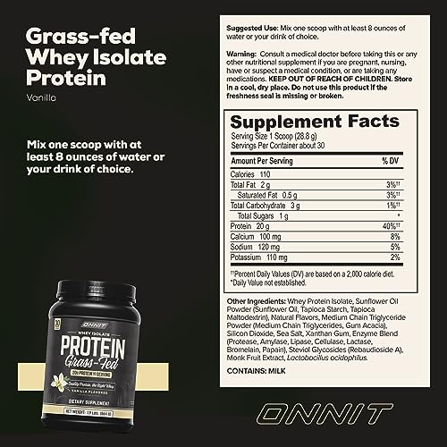 ONNIT Grass Fed Whey Isolate Protein - Vanilla (20 Servings)