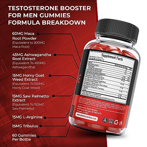 Testosterone Booster For Men Gummies - Enhances Strength & Stamina - Optimizes Physical Performance & Male Enhancement - Made With Tribulus, Horny Goat Weed, Maca Root & More. 2-Pack (120 Gummies)