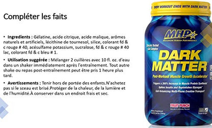 MHP Dark Matter Post Workout, Recovery Accelerator, w/Multi Phase Creatine, Waxy Maize Carbohydrate, 6g EAAs, Fruit Punch, 20 Servings, 55 Oz