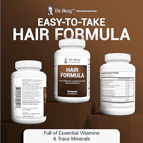 Dr. Berg All in One Hair Vitamins for Men & Women - Advanced Hair Formula Includes Biotin, Saw Palmetto, DHT Blocker & Trace Minerals - Hair Supplement for Hair, Skin & Nails - 90 Veg Capsules