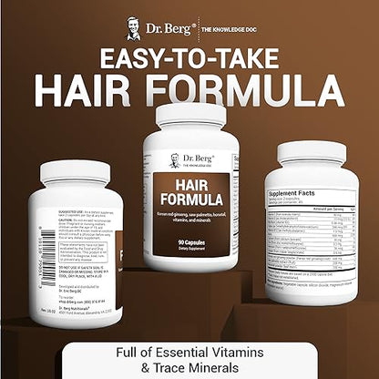 Dr. Berg All in One Hair Vitamins for Men & Women - Advanced Hair Formula Includes Biotin, Saw Palmetto, DHT Blocker & Trace Minerals - Hair Supplement for Hair, Skin & Nails - 90 Veg Capsules