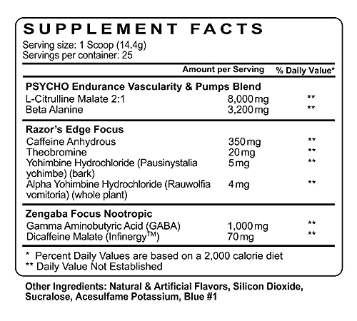 Psycho Pharma New Perfect Powders with Zengaba Energy Feel Good Focus #1 Strongest PWO Edge of Insanity - Most Intense Workout Powder for Focus, Strength & Energy