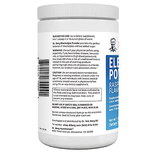 Dr. Berg Hydration Keto Electrolyte Powder - Enhanced w/ 1,000mg of Potassium & Real Pink Himalayan Salt (NOT Table Salt) - Raspberry & Lemon Flavor Hydration Drink Mix Supplement - 100 Servings