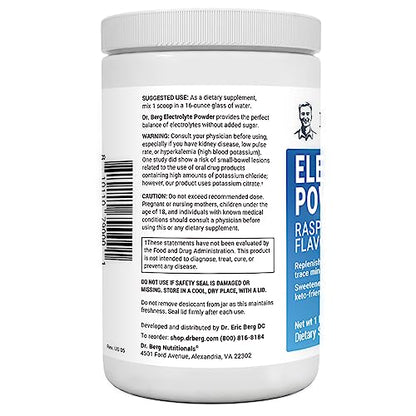 Dr. Berg Hydration Keto Electrolyte Powder - Enhanced w/ 1,000mg of Potassium & Real Pink Himalayan Salt (NOT Table Salt) - Raspberry & Lemon Flavor Hydration Drink Mix Supplement - 100 Servings