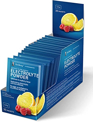 Dr. Berg's Electrolyte Powder Packets - Travel Size Hydration Drink Mix Supplement -13x Potassium - NO Maltodextrin, Sugar & Carb-Free - Raspberry Lemon Flavor 30 Count