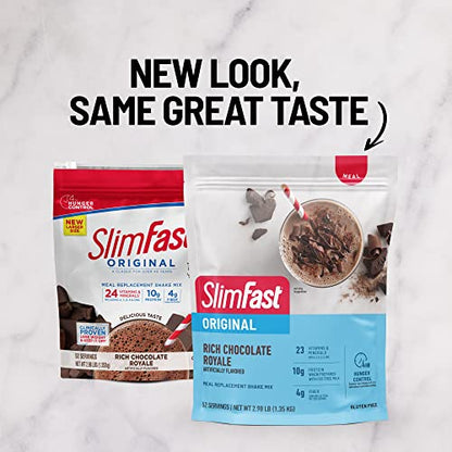 SlimFast Meal Replacement Powder, Original Rich Chocolate Royale, Shake Mix, 10g of Protein, 52 Servings (Packaging May Vary)