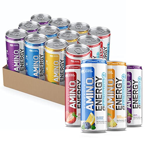 Optimum Nutrition Amino Energy Drink + Electrolytes for Hydration - Sugar Free, Amino Acids, BCAA, Keto Friendly, Sparkling Drink - Variety Pack of 12 (Packaging May Vary)