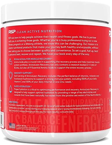 RSP AminoLean Recovery - Post Workout BCAAs Amino Acids Supplement + Electrolytes, BCAAs and EAAs for Hydration Boost, Immunity Support - Muscle Recovery Drink, Vegan Aminos, Tropical Punch