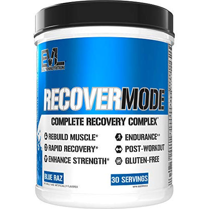 Evlution Nutrition Recover Mode- Complete Post Workout with BCAAs, Immunity Support, Vitamin C, D & E, Electrolytes, Hydration, Creatine, Glutamine, Beta-Alanine, L-Carnitine, 30 Serve, Blue Raz